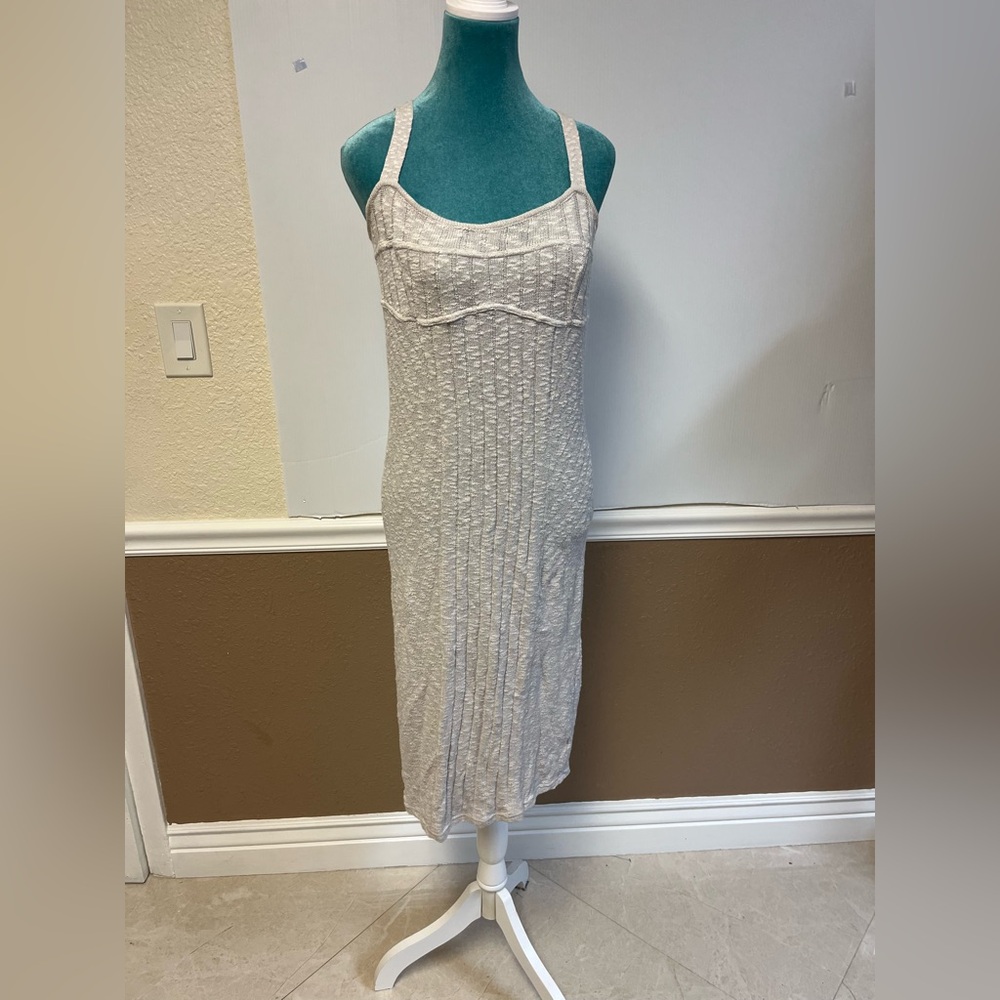 Free People Cream Knit Midi Dress – Slim Fit Spaghetti Strap Size M